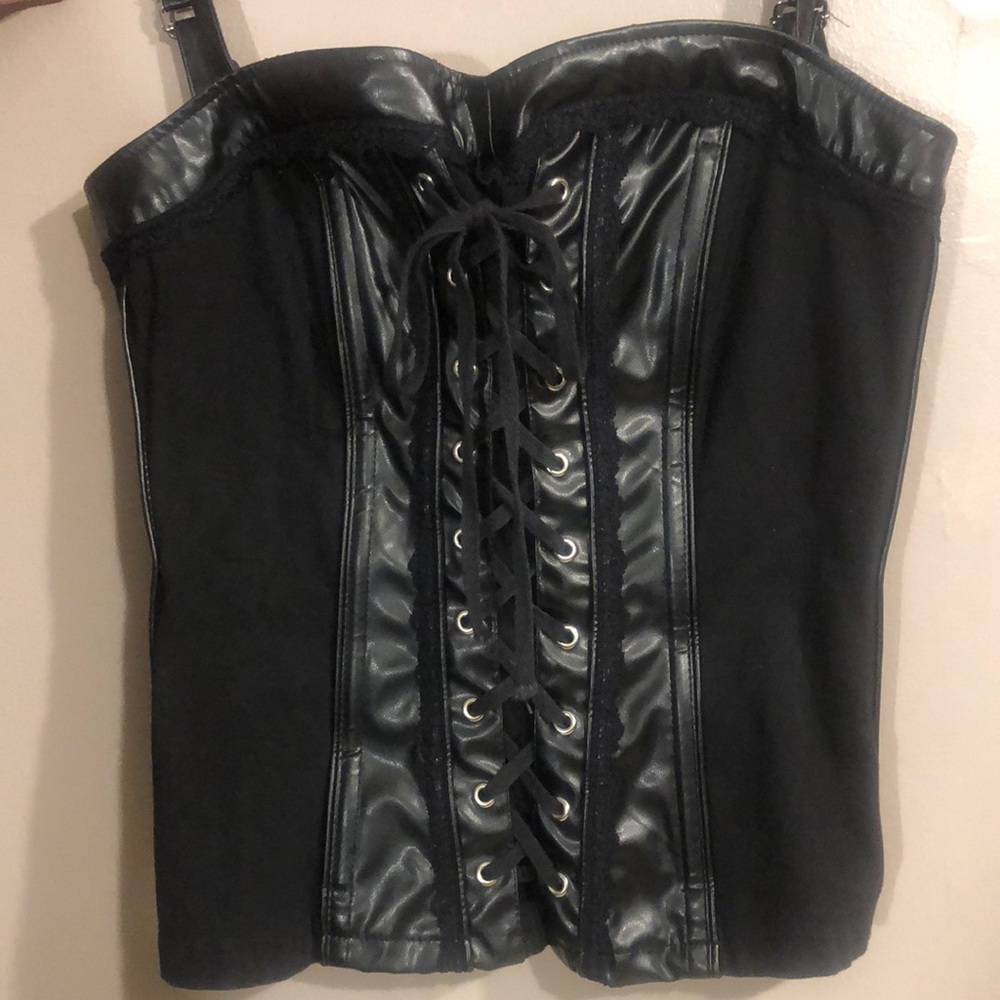 TRIPP NYC Corset size Large, black lace and faux leather.  Good condition.